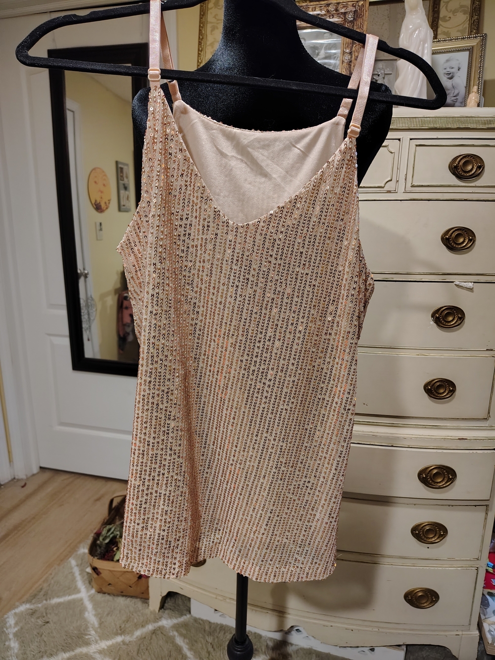 Sequin V-Neck Tank Top in Blush - Picture 8 of 9